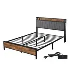 Queen Bed Frame Tufted Headboard USB Charge Levede