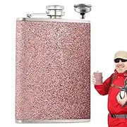 Liquor Alcohol Flask - 8oz Hip Flask Stainless Steel Alcohol Flask with Funnel - Glitter Drinking Pot Leak-Proof Portable Liquor Flask for Whisky & Wine