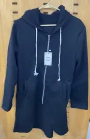 NWT La Mode Women Sz Medium Fleece Hoodie Jacket Front Zipper - Black