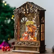 Christmas Snow Globe Swirling Glittering Holy Family Manger Scene, USB Lined/...