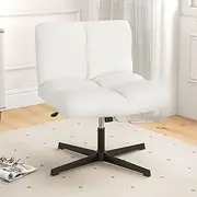 Giantex Cross Legged Chair, Sherpa 64cm Wide Armless Desk Chair No Wheels, Swivel Height Adjustable Task Chair, Rocking Function, Vanity Chair for Home Office,180 KG Weight Capacity, Beige