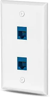 1 Pack cat6 Ethernet Wall Plate Outlet 2 Port RJ45 Network Female to Female Keystone Wall Coupler Jack Plate - Blue