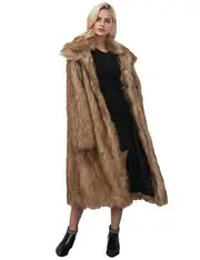 Women's Winter Parka Overcoat Long Sleeve Faux Fur Coat Jacket Brown M