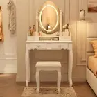 Vanity Desk with Mirror and Lights, Modern Vanity Makeup Dressing Table Bedroom