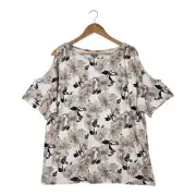 Chico's Water The Flowers Peekabo Top sz XL (3) White Mushroom Sparkle Bling