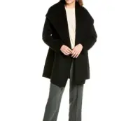 Vince Coat Hooded Open Front Double Face Wool Blend Black M; NWT$895