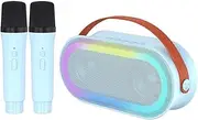 zolyet Karaoke with 2 Wirel Microphones Portable BT Speaker Rechargeable 10W Color Lights Handheld Mic Karaoke Speaker s for Girls Boys Birthday Party Home KTV Set Blue
