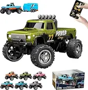 RipRush Mini Monster 1:64 Off-Road LED Alloy Racer, Aerospace-Grade Alloy Construction. Mini Monster Truck RC Car with Trailer, 3-Speed Modes, 2.4GHz Racing System (with Trailer,B)