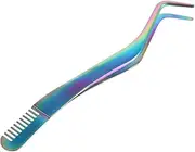 Healeved 2 in 1 Eyelash Extension Tweezer Comb - Straight and Curved Lash Applicator - Stainless Steel Makeup Tool