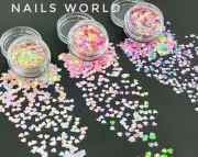 Nail Art HEART Holographic 3D Glitter Sequins Decoration LOVE Craft DIY Pink UK