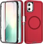Mobile Phone Case for Samsung Galaxy A06 5G Case with Screen Protector, 360° Shockproof Robust Armour Case for Samsung A06 5G Case Cover Protective Case with Magnetic (Red, for Samsung Galaxy A06)