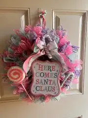 Christmas Candy Lane Pastel Front Door Wreath Handmade Deco Mesh Decor
