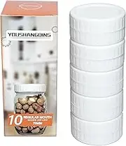 10 Pieces White Plastic Mason Jar Lids with Silicone Grommets, Gift Wrap Container Small Food Storage Cover, Reusable Leak Proof Screw Can Cap, Fit Regular Mouth 70mm
