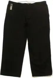 Mens St. Johns Bay Worry Free Pants Black Khaki, Expandable Waist Big Tall 48X30