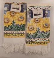 VTG B&D design Sunflower Yellow Cottage Fringed Hand Towel Bath Kitchen 2 pc NOS