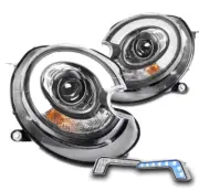 For 07-15 Mini Cooper Xenon LED Tube Projector Black Headlight w/Bumper Blue DRL (for: Mini)