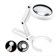 Large Magnifying Glass With Light 8 LED Magnifier Foldable Stand Desk Read White
