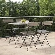 Garden Chair Folding Bistro Chairs 4 pcs Grey Poly Rattan and Steel Patio Seating