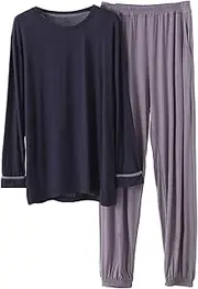 [Generic] Men's 2-Piece Pajama Set Long Sleeve Crew Neck Modal Sleepwear Loungewear Pjs Sets