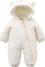 [SEAUR] Toddler Baby Winter Snowsuit Windproof One Piece Buffer Padded Romper Warm Hooded Outerwear for Baby 6-24 Months, beige, 6-9 Monate