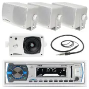 PLMRB29W White Bluetooth Marine USB Receiver, 3.5" Marine Box Speakers, Antenna
