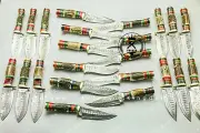 (Lot of 20) Handmade 8" Damascus Knives with Stag Horn Handle - Free Sheaths