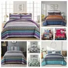 Bohemian Striped Bedspread Set Queen King Size Quilted Coverlets Bed Pillowcase