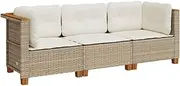 vidaxl 3-Seater Garden Sofa with Cushions - Beige Poly Rattan Patio Couch