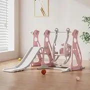 Bopeep 3-in-1 Kids Slide Swing Basketball Ring Hoop Children Toddlers Play Toys Indoor & Outdoor Basketball Hoop Playsets Climber (Pink)