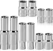 [10-Piece] 10mm Socket Set, 1/4-Inch & 3/8-Inch Drive Impact Socket, 6-Point & 12-Point, Deep and Shallow, Mirror Chrome Finish