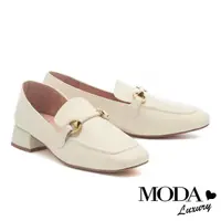 在飛比找momo購物網優惠-【MODA Luxury】韓系質感造型鼓帶牛皮樂福低跟鞋(白