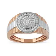 10K Rose Gold 0.50CT TW Diamond Cluster Halo Two Tone Ribbed Shank Men's Ring