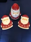 Happy Holiday Santa Cookie Jar With 2 Large Snack Plates. New In Box.