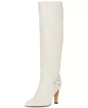 Vince Camuto Charmina Pointed Toe Warm Winter White Leather Knee High Boot