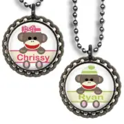 Personalized Kid's Sock Monkey Girl Boy Bottle Cap Necklace w/ Chain Handcrafted