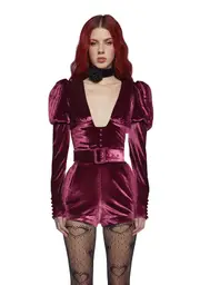 [Sugar Thrillz] Chic Manners Velvet Romper - Pink