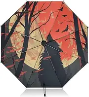 [PDZRMY] UV Protection Travel Umbrella Werewolf Howling Moon Compact for Rain and Sun - Auto Open and Close UPF 50+ Windproof Portable 46” Sun Umbrella for Women and Men