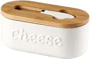 AIMALL Cheese Storage Box with Bamboo Lid and Butter Knife – Sealed Refrigerator Container for Freshness, 7.36in x 3.54in x 3.15in, Available in White, Black, Green