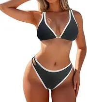 [YELAIVP] Women's Bikini Set Sexy Two Piece Swimsuit Color Block Halter String Cheeky High Cut Bathing Suits
