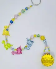 Dinosaur Beaded Suncatcher - Pastel - Yellow Crystal Prism - Hanging Decor