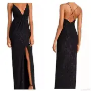 Aidan Mattox Metallic Drape Gown Black Size 2