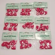 NOS Vintage Lot Of 27 Small Fuchsia Hot Pink White Polka Dot Bows Wangs Int