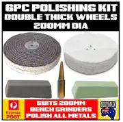 200mm BENCH GRINDER POLISHING DOUBLE THICK BUFFING WHEELS KIT METALS + SPINDLE