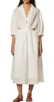 Sandro ECRU Women's Soledad Drawstring Waist Cutout Ramie MIDI Dress, US 40