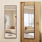 LVSOMT Full Length Mirror, Over The Door Mirror with Adjustable Hooks, Wall Mounted Mirror 120 x 37 cm, Full Body Mirror, Back of Door Hanging Mirror for Bedroom Living Room, Black