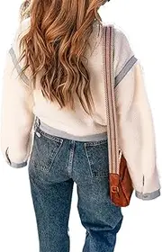 [TinyCribz] Women's White Contrast Trim Sherpa Buttoned Jacket