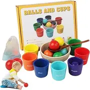 Large Ball in Cup - Safe Portable Natural Wood Activity Cubes | Multifunctional Early Development Game with 7 Balls and 7 Cups for Children