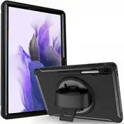 For Samsung Galaxy Tab S7 FE SM-T730 /T736B Shockproof Case With S-Pen Holder Heavy Duty Military Grade Rotating Cover (Black)