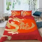 Size Bedding Set of 3 Oriental Dragon Comforter Bedding with Corner Rings，All