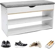 Kichvoe Household Entrance Shoe Cabinet and Stool-[ Model] 80cm Warm White Shoe Rack for Entryway Front Door Bench Flip Cover Wood-Based Panel Finishing Stool